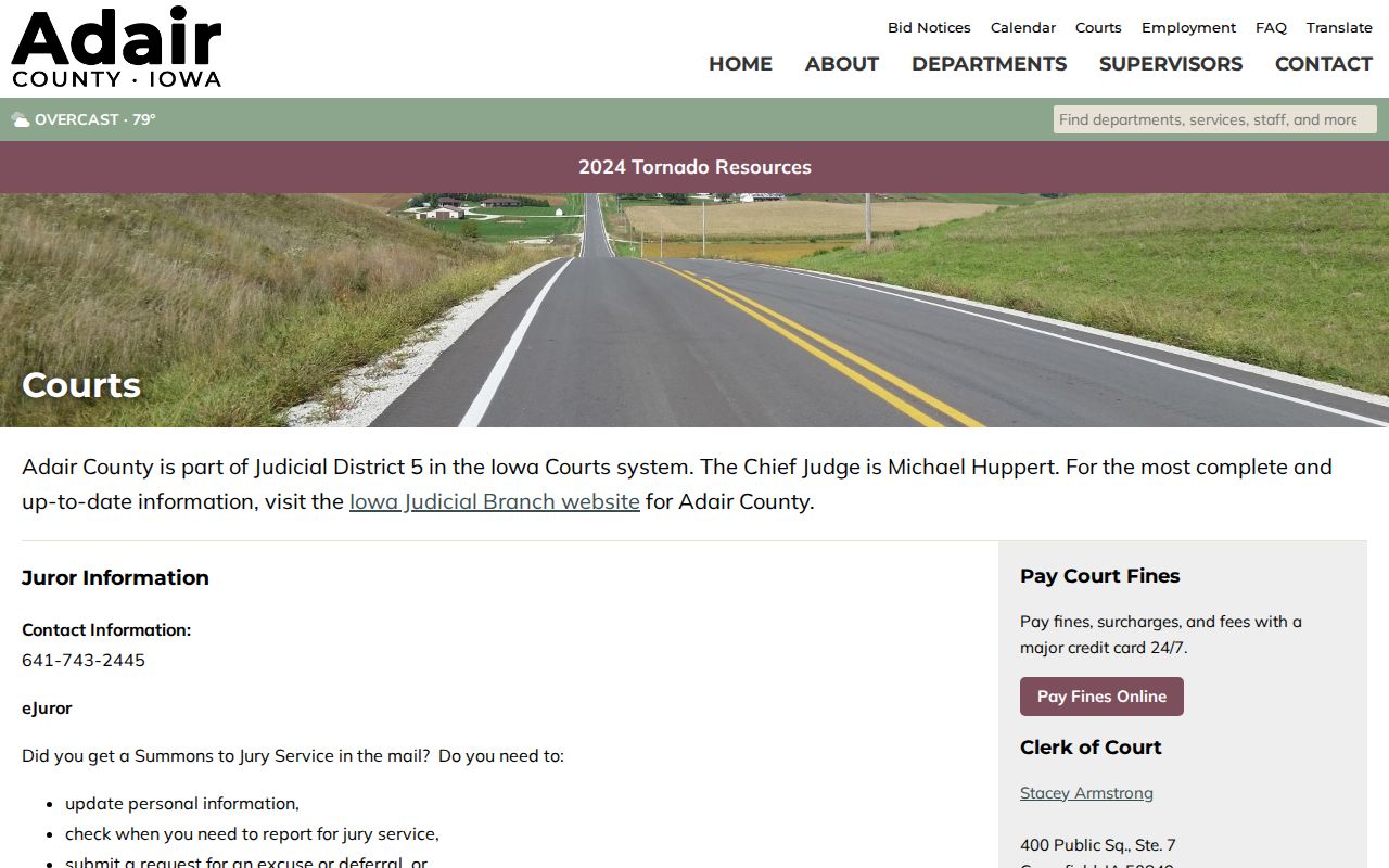 Adair County warrant records courthouse and Clerk contact page