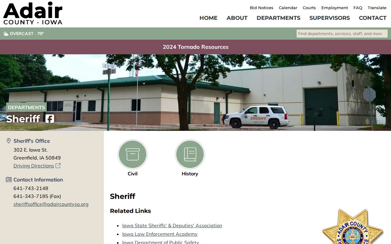 Adair County warrant records Sheriff Office official contact page