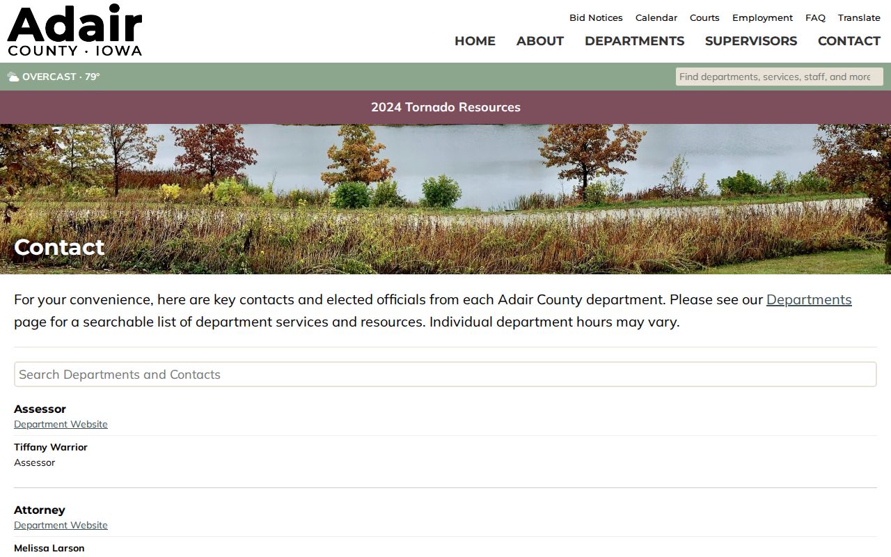 Official Adair County contact page used to verify active warrant contact information