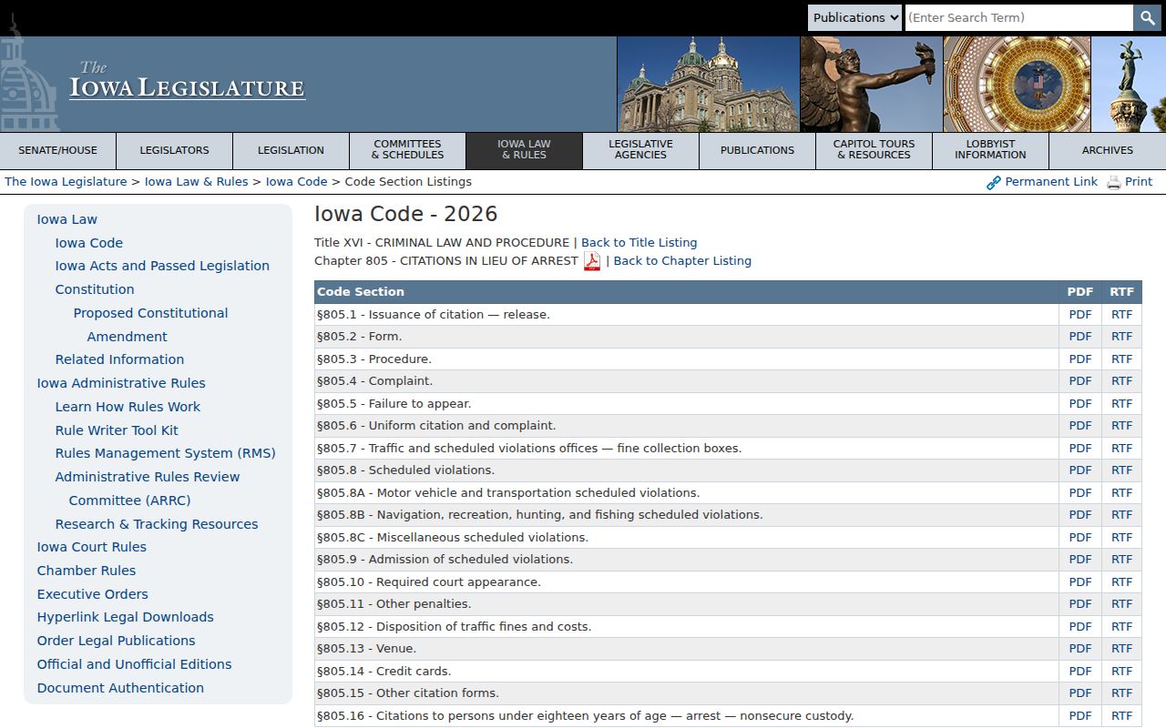 Iowa Code chapter 805 index for Adair County failure-to-appear warrant rules