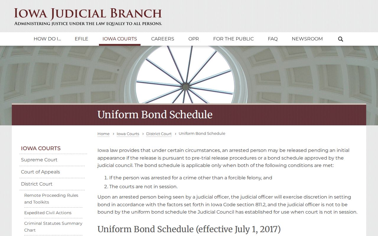 Iowa uniform bond schedule for Adair County arrest warrant context