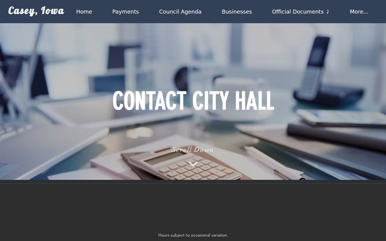 Official Casey City Hall contact page and building information