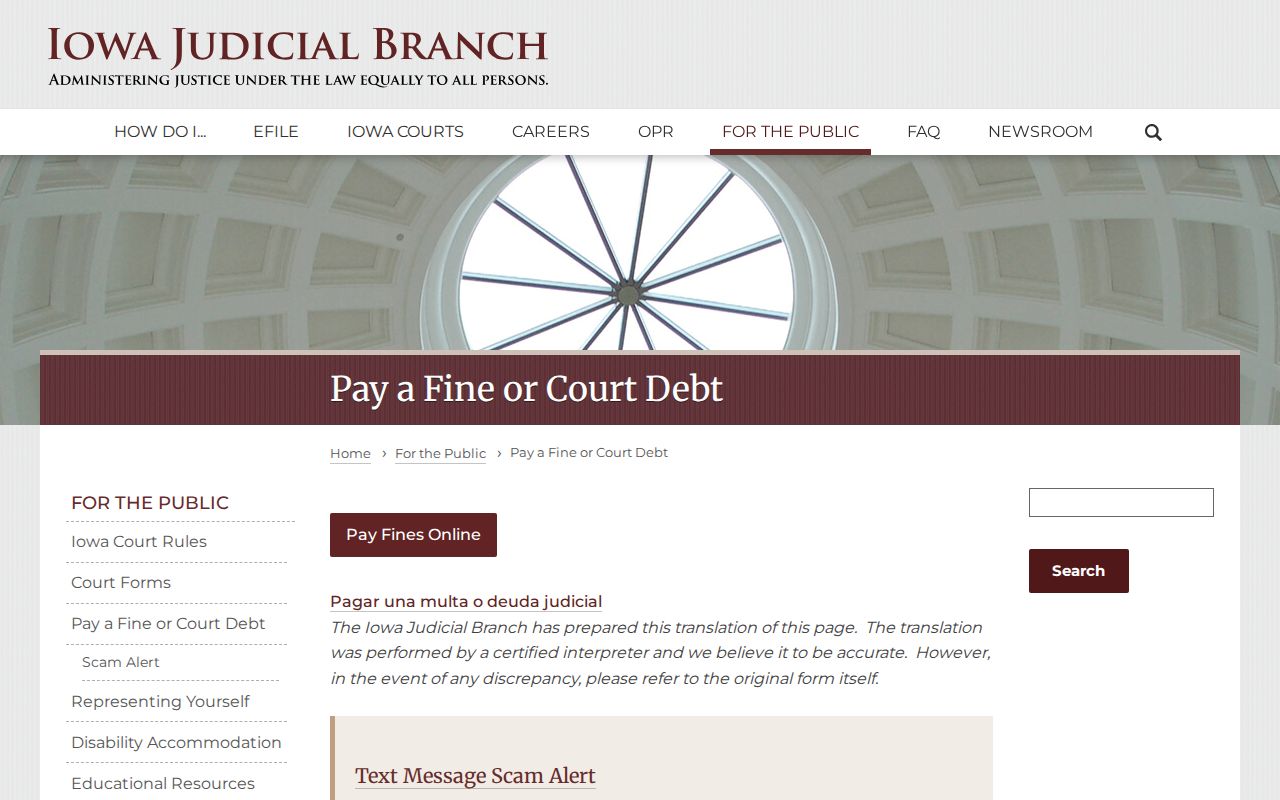 Iowa fine payment instructions tied to an Adair County warrant question